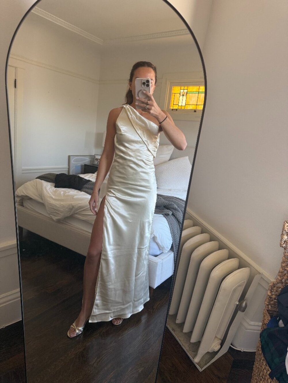 Artogas 100% Silk Dakota Gown with cape/sash in Creamy White